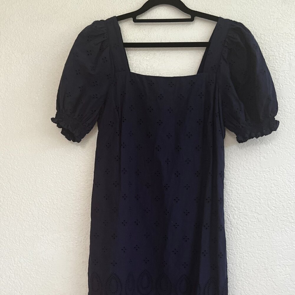 Draper James‎ Womens Dress Navy Blue Eyelet Short Sleeve Flounce Hem Size Small